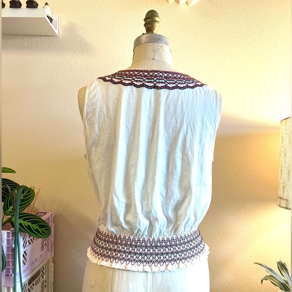 Anthropologie boho top tank cotton embroidered Mexican natural fibers size M - Picture 4 of 6